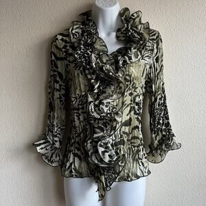 Vintage 90s Keren Hart Ruffle Dramatic Button Blouse S